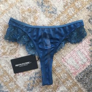 PLT Petrol Striped Lace High Leg Thong Size S